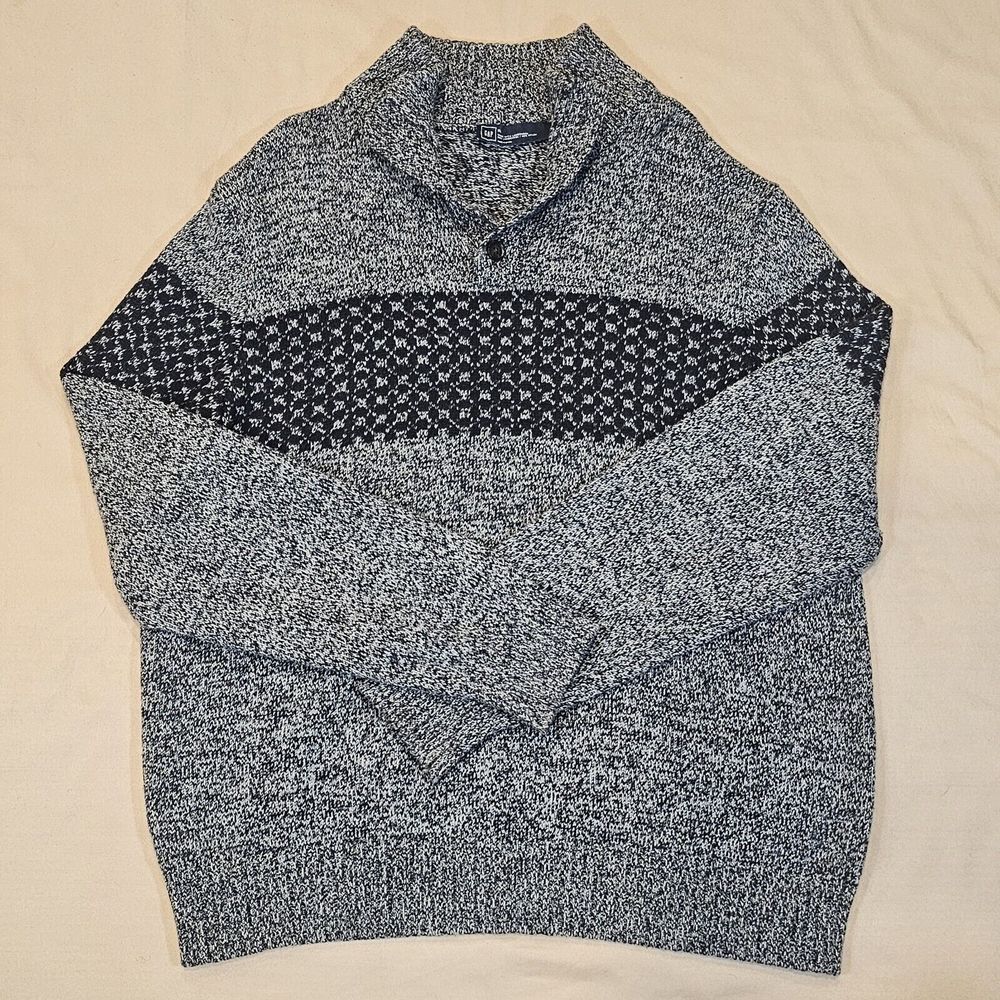 Gap Mens Gray Pullover 1/4 Button Up Mock Neck Long Sleeve Sweater XLarge Preppy